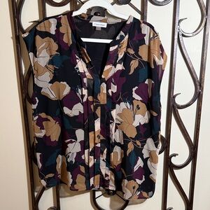 Calvin Klein Collection Women's Floral Blouse - Black, Brown, and Purple